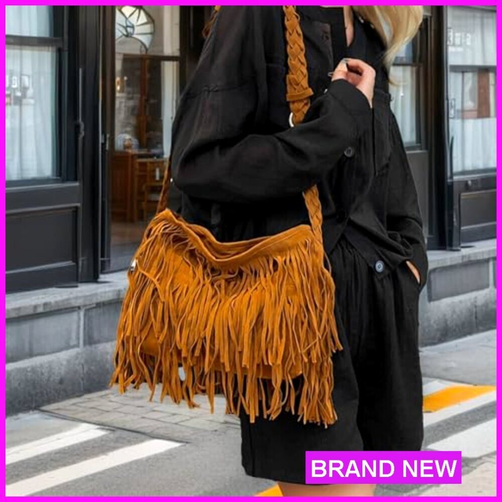 Large Tassel Fringe Hobo Bag Crossbody Shoulder Purse Boho Travel Daily - Picture 3 of 7